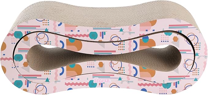 CSR1014D Suvi 26" Modern Cardboard Infinity 2-in-1 Lounge Bed Cat Scratcher with Catnip, Pattern Party