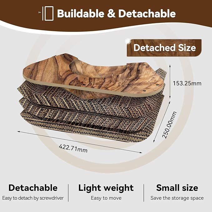 Cat Scratcher House, Cozy Cardboard Design, Safe and Secure for Kittens, Eco-Friendly, Wood Grain (Triangles)