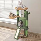 Magshion 42" Cactus Cat Tree for Indoor Cats, Multi-Level Cat Tower with Condo, Scratching Post, Ramp, Perch, Basket & Toys, Compact Cat Climbing Tree for Kittens & Small Cats, Green