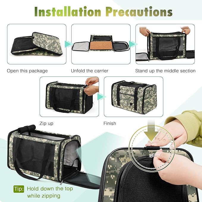 Cat Carrier Soft 25lbs Two Loading Pet Carriers Portable Small Dog Puppy Airline Approved Carrier with Side Pockets Foldable Portable for Outdoor Car Digital Grey
