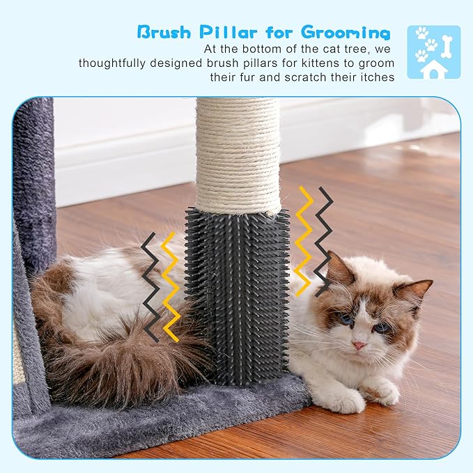 Hey-brother Cat Tree, 98.4-110.2 Inches Floor to Ceiling Cat Tree-Adjustable Height, Tall Cat Climbing Tower for Cats Large Adult with Scratching Post, Cat cando, Smoky Gray 0MPJ091G