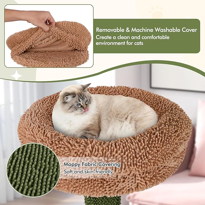 PETSITE 60 inch Cactus Cat Tree Tower, Multi-Level Cat Tower with Sisal Scratching Posts, Sisal Rope, Hanging Ball, Self Groomer and Decorative Faux Plant, Cute Cat Tree for Indoor Cats