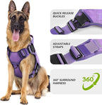 WINGOIN Purple Tactical Dog Harness for Medium Dogs, Heavy Duty No Pull Dog Harness with Handle, Adjustable Reflective Military K9 Pet Vest for Pitbull, Female, Male, Walking, Training, Hunting (M)