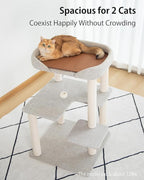 Cat Tree Tower Wooden 37.4''(95 cm), Large Cat Tree with Jump Platform & Play Ball for Indoor Cats, Ideal Cat's Climbing Frame & Playhouse (Linen Fabric Light Grey)