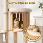 Modern Cat Tree Tower with Scratching Post, 61.5in Tall Cat Tree for Indoor Cats, Multi-Level Solid Wood Cat Furniture with Cozy Cat Beds, Condo, Hammock, Capsule Nest, Turntable Toy, Natural