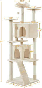 Topeakmart Cat Tree, 80-Inch Cat Tower for Indoor Cats, Multi-Level Cat Condo w/Scratching Posts, Padded Perches and Ladder, Cat Stand House Cat Furniture, Beige