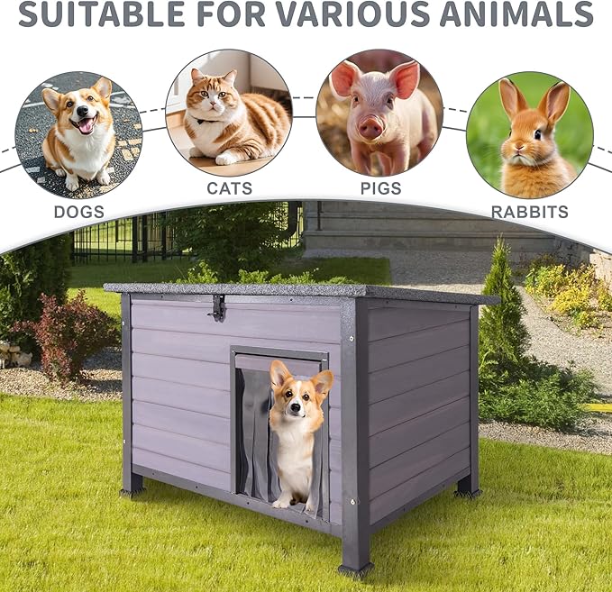 Dog House Outdoor Weatherproof, Sturdy Large Breed Doghouse Anti-Chewing Iron Frames Wood Houses, Dog Shelter for Indoor Puppies, Cats