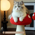 Happy & Polly Mushroom Cat Scratcher Toy, Red and White, Floor Mount, Modern Style, for Indoor Climbing (Red, Large)