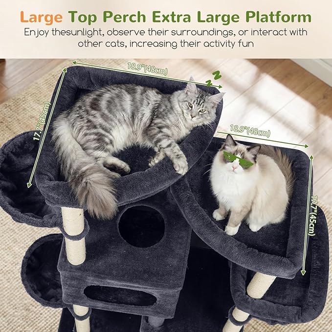 Globlazer 81in Multi-Level Larger Cat Tree Tower Condo Indoor Furniture Activity Center with Oversized Plush Cat Bed/Baskets/Full-Sisal Scratching Posts and Hammock/S81/Dark Gray
