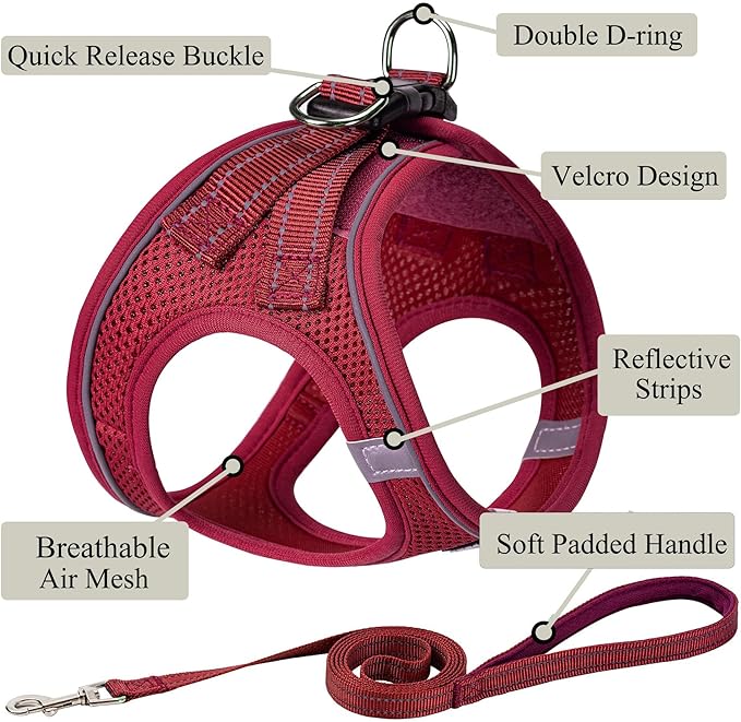 Dog Harness with Leash Set, No Pull Adjustable Reflective Step-in Puppy Pet Vest Harnesses for Small Medium Large Dogs and Cats,Red M