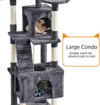 Yaheetech 72-inch Cat Tree, Multi-Level Cat Tower with 2 Condos & 6 Scratching Posts, 3 Perches & Detachable Toy Ball, Pet Furniture Play House for Kittens/Cats, Dark Gray