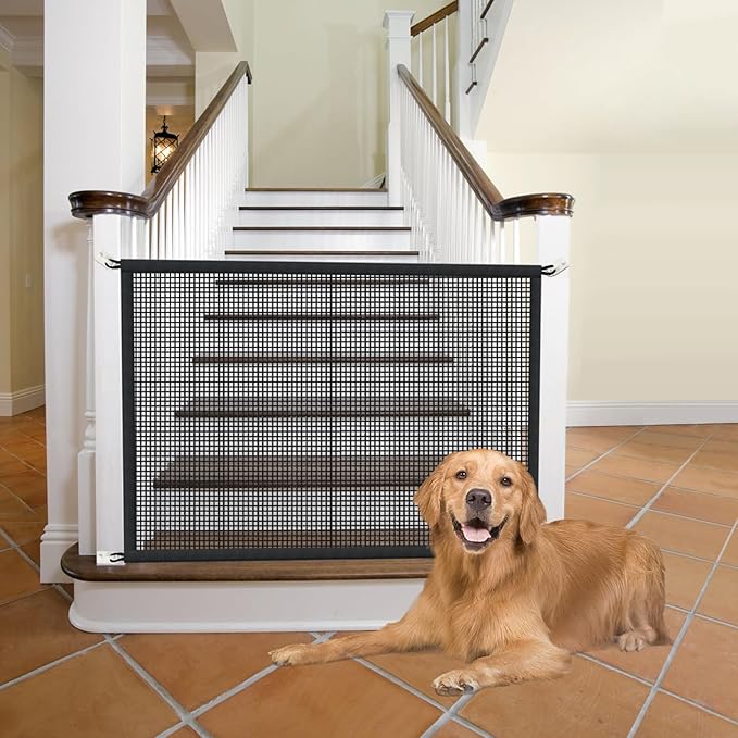 Dog Gate for Stairs Pet Gates for The House: Dogs Screen Mesh Gate for Doorways Stairways Indoor 29 inch Tall, 50 inch Wide Fits 44-47 inch Openings