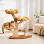 Modern Cat Tree Tower for Indoor Cats Large Adult, 37 inch Flower Cat Tree with Scratching Post, Luxury Aesthetic Cat Tree with Cloud-Soft Flower Perches and Physical Mouse-Sound Hanging Toy