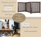 Wooden Foldable Pet Dog Safety Gate -3 Panels 20"Wx24"H- Hand Carved Solid Wood And MDF - Free Standing Portable Indoor Doorway Hall Stairs Dog Puppy Fence - Fully Assembled - Antique Brown -IRONGATE
