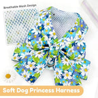 BAEJMJK Dog Harness and Leash Set with Bow Knot No Pull Pet Daisy Floral Harness with D-Ring Soft Mesh Dog Harness Vest Set Escape Proof Princess Puppy Harness for Small Girl Dogs Cats（Blue A XS）