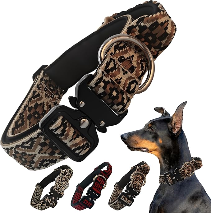 Heavy Duty Dog Collar with Unique Leopard Totem Design Adjustable Durable Nylon Collar, Metal Buckle for Large Dogs Bold Style for Training & Outdoor Adventures (Ethnic S)