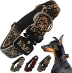 Heavy Duty Dog Collar with Unique Leopard Totem Design Adjustable Durable Nylon Collar, Metal Buckle for Large Dogs Bold Style for Training & Outdoor Adventures (Ethnic S)