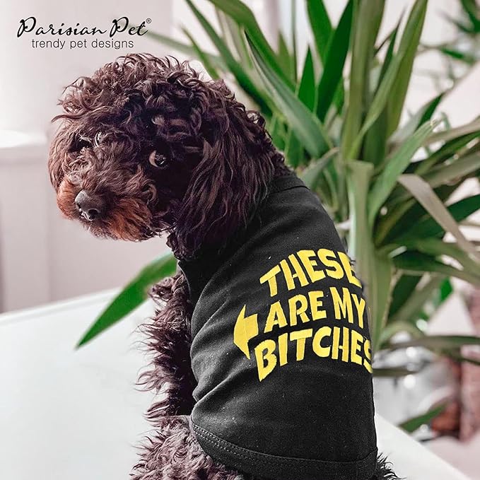 Parisian Pet Dog Shirt – 100% Cotton My Bitches Shirts for Large Dogs – Black Sleeveless Puppy Clothes – Lightweight and Breathable Boy Dog Clothes – Summer Pet Apparel - Stretchable Tshirts for Dogs