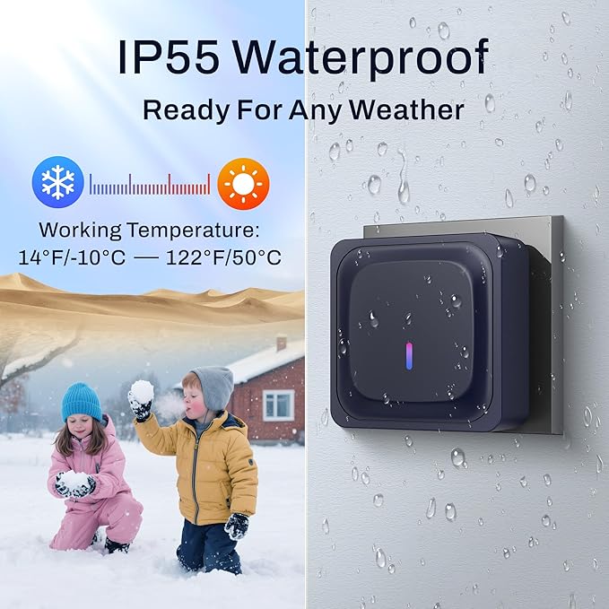 BN-LINK Wireless Doorbell with 2 Buttons, Mini Waterproof Door Bell Easy Installation, 1000Ft Range, Adjustable Volume & 58 Chimes, LED Flash, Perfect for Homes, Offices, Apartments (Black)