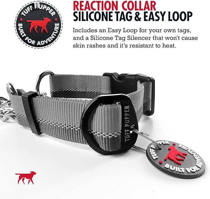 Tuff Pupper Martingale Collar for Dogs | Gentle Nylon & Steel Chain Limited Cinch Design is Perfect for Training | Dual Leash Attachment Points | Durable Quick Release Buckle | Sizing for All Breeds