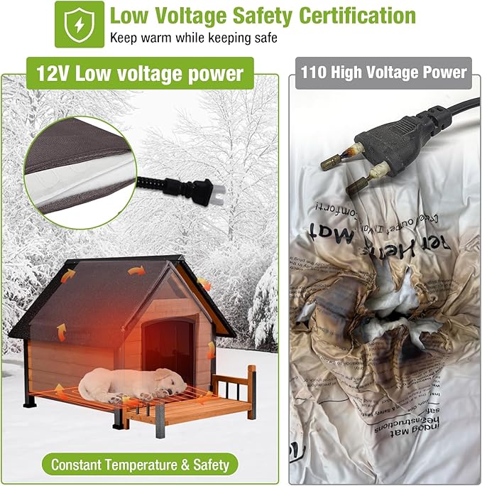 GUTINNEEN Heated Dog House Outdoor Insulated Dog Kennel with Metal Frame, Heated Pad, Insulated Liner, 33" L x 45" D x 32" H