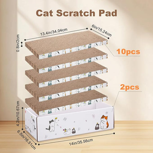 12 Pcs Small Cat Scratch Pads with Box 14 x 6.5 x 4.2 Inches Durable Cat Scratcher Cardboard Reversible Recyclable for Indoor Small Kitten to Play Rest Grind Claws Furniture Protector