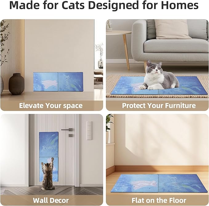 Cat Scratch pad,Scratching Board Cat wall Scratcher for Indoor，Foldable,Durable Recyclable Cardboard, Premium Scratch, Suitable for Cats to Rest, Grind Claws and Play(Blue)