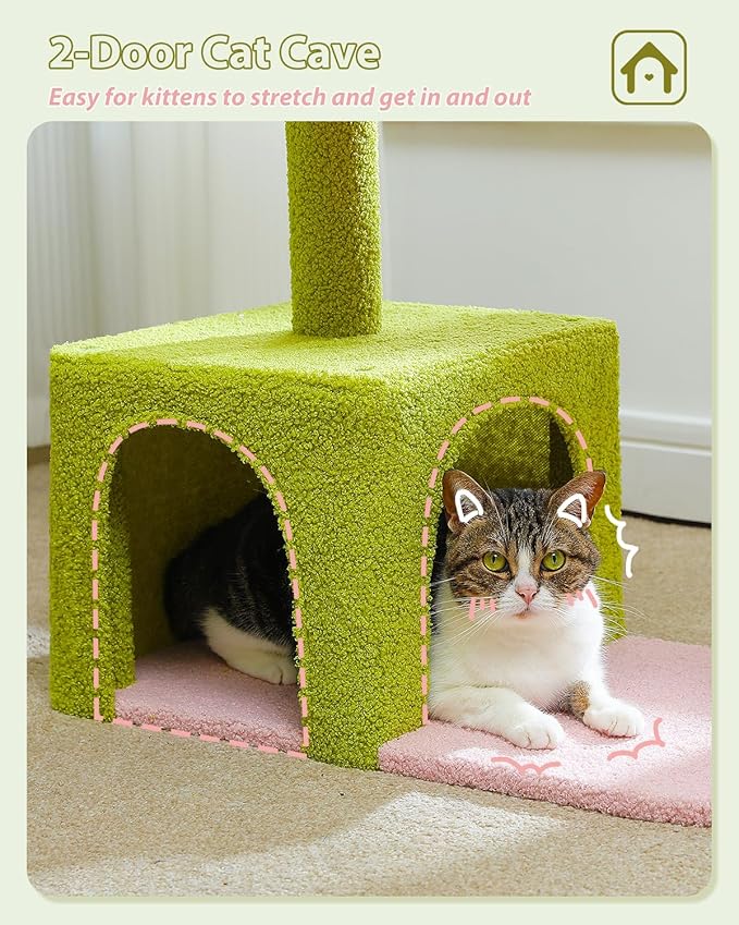 PEQULTI Flower Cat Tree, 36.6" Pink Cat Tower with Sisal Scratching Posts for Indoor Cats, Large Hammock, Condo and Pink Top Perch for Kittens, Fluffy Ball, Blue