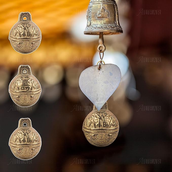 AUEAR, 8 Pieces Vintage Brass Bells 34mm Mini Jingle Bell for DIY Wind Chimes Home Decor