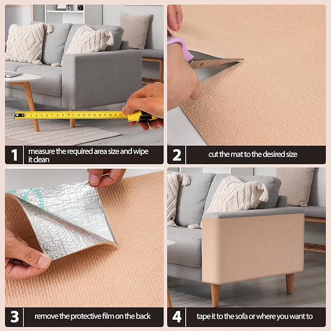39.4"x15.8" Cat Scratch Mat,Trimmable Self-Adhesive Carpet, DIY Cat Climb Covered Pads for Furniture Couch or Wall Protector (Beige)
