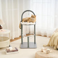 34" Modern Cat Tree Furniture, Minimalist Metal Frame Cat Tower with Wood Platforms, Washable Cushion & Scratching Post, Stylish Cat Condo for Indoor Cats, Dove Gray