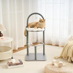 34" Modern Cat Tree Furniture, Minimalist Metal Frame Cat Tower with Wood Platforms, Washable Cushion & Scratching Post, Stylish Cat Condo for Indoor Cats, Dove Gray