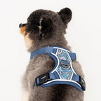 Puppia Cynthia Dog Harness H Sturdy Adjustable Neck and Chest Reflective Flower Pattern Front and Back D-Ring for Small and Medium Dogs, Blue, X-Large