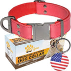 ADITYNA - Leather Dog Collar with Metal Buckle for Large, and Extra Large Dogs - Heavy-Duty, Adjustable, and Leather Tactical Dog Collar (Red, Fits 19-30" Necks)
