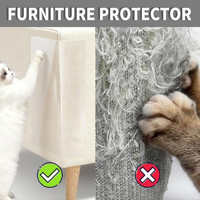 KEYIDE 197"X12" Cat Scratch Furniture Protector from Cats Scratching Claws, Thicken Self-Adhesive Plastic Cover Couch Corner Protectors Guards Deterrent for Sofa Door Chair Table Leg