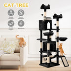 DWVO 75 in Multi-Level Cat Tower: Tall Cats Tree for Indoor Kittens, Pet Furniture with Kitty Condos, Top Perches, Sisal Ramp Scratching Posts, Cozy Basket, Hammocks, Black