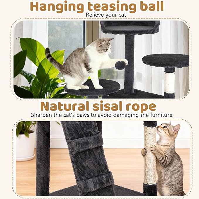 BestOffice 81 Inch Cat Tree, Multi-Level Cat Tower with Condo, Perches, Sisal Scratching Posts, Climbing Ladder,Indoor Activity Center Play House for Kittens & Adult Cats, Dark Gray