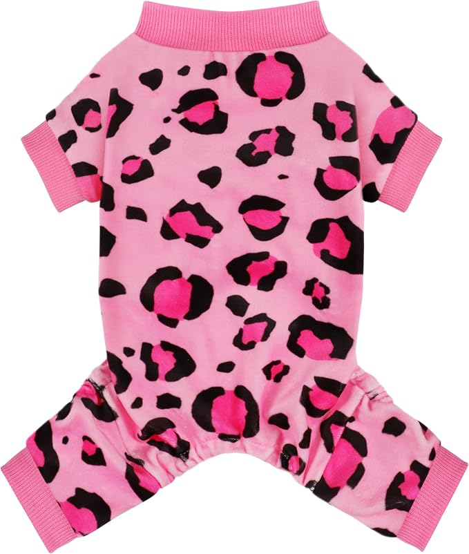 Paiaite Dog Pajamas Onesie: Comfortable Four-Legged Apparel for Small, Medium, & Large Dogs, Polyester Material for Comfort, Wrinkle Resistance, Moisture Wicking, and Stretchiness Pink Leopard M