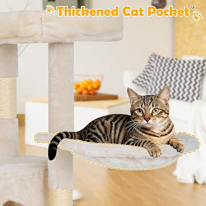 BLKMTY 36" Cat Tree Tall Cat Tower for Indoor Cats Condo Climber with Scratching Post, Climbing Stand, Plush Top Perch and Mouse Toy Cats Playhouse Kitty Activity Trees with Hammock, Beige