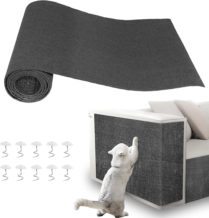 Cat Scratch Pad for Wall,Cuttable and Adhesive Cat Scratching Mat,Fun Interactive Scratcher,Cat Scratch Furniture Protector (Dark Gray,39.3×15.8inch)