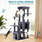 Cat Tree 61" Tall, Sisal Wrapped Scratching Post, Cat Nest, Hanging Ball, Extended Platform