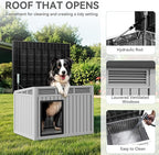 YITAHOME Plastic Dog House, Indoor & Outdoor Dog Kennel with Lift-Up Sloping Roof, Waterproof & Ventilated for Small to Medium Dogs, Easy to Clean Design, Gray