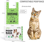 Cat Litter Bags for Poop, Compostable Kitty Poop Bags, 50 Count Unscented Disposal Waste Bags with Handle, Fit Any Scoop, Odor Sealing and Leakproof Dog Pooper Bag