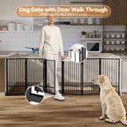 Full Metal Freestanding Dog Gate with Door, 36''Height Foldable Pet Dog Fence for Indoor & Outdoor, 6 Panels Extra Wide Free Standing TallDog Gates for Doorways,House,Stairs,Porch,Deck,Yard