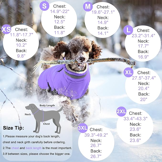 Dogcheer Dog Coat with Harness, Waterproof Dog Jacket Adjustable Winter Coat with Zipper, Christmas Puppy Snow Jacket Fleece Sweater for Small Medium Large Dogs - Taro Purple M