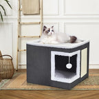 petizer Cat Bed for Indoor Cats, Large Covered Cat House with Scratch Pad, Foldable Cat Cave Bed & Hideaway Cube with Reversible Cushions, Cute Cat Condo for Multi Small Pet Kitten (Blue)