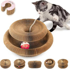 Collapsible Cats Cardboard Scratcher, Interactive Cat Toys for Indoor Cats, Scratch Pad Shape Shifting Ball Track with Bell, Magic Organ Cat Toy for Chase & Scratch Paw Easter Toys for Kitties Pink