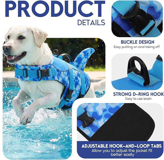 ASENKU Dog Life Jacket - Pet Safety Vest for Swimming & Boating, Shark Life Jacket with Floatation, Dog Lifesavers Swimsuits for Small Medium Large Dogs (Blue Cow Print, XS)