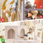 36 Inches Cat Tree for Indoor Cats, Multi-Level Cat Tower with Scratching Posts, Ramp, Plush Perch & 2 Condos, Stable for Multiple Cats Kittens House & Small Room, Beige