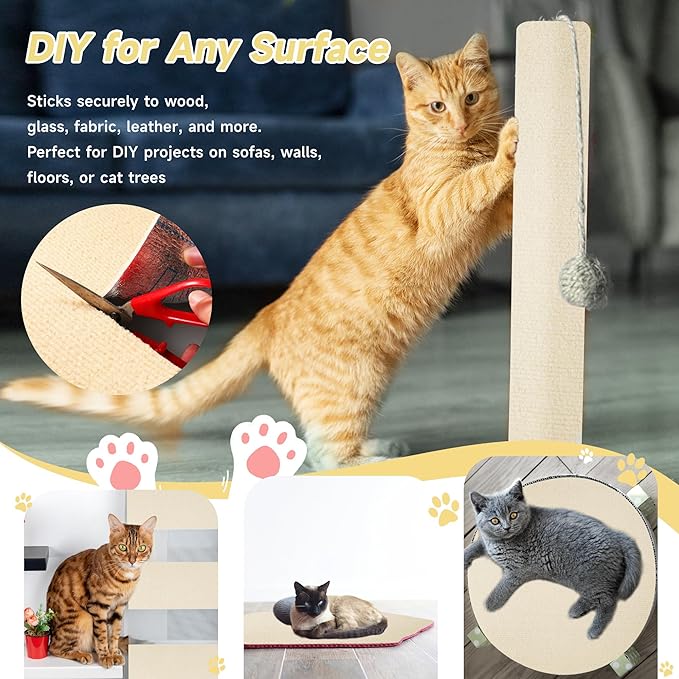 Cat Scratch Furniture Protector, 39.3''x15.8'' Trimmable DIY Self-Adhesive, Durable Corner Scratcher Couch Protectors from Cat Claws for Sofa, Tree Shelves & Scratching Posts (Khaki)